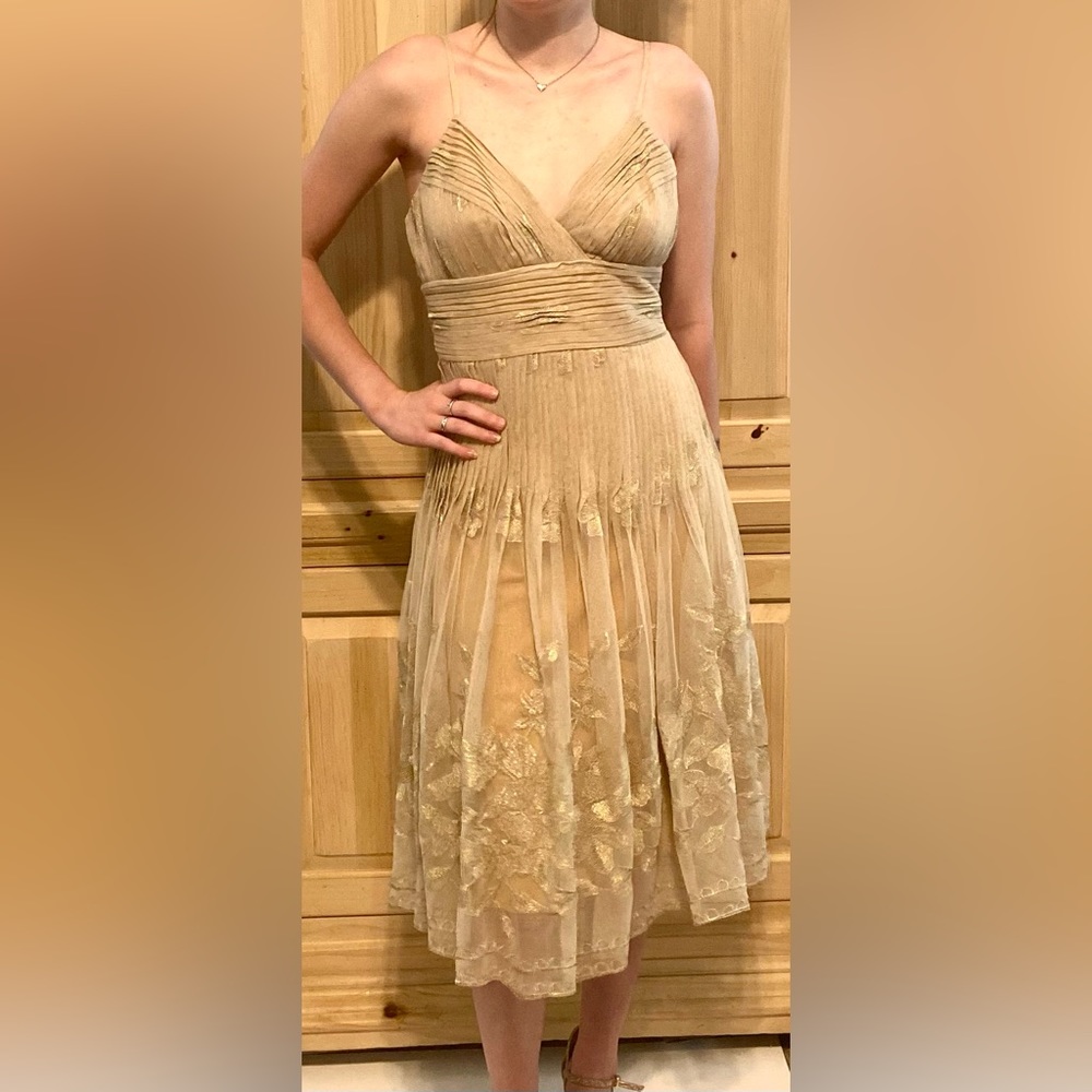 ECI NEW YORK golden shimmer cocktail dress size 4